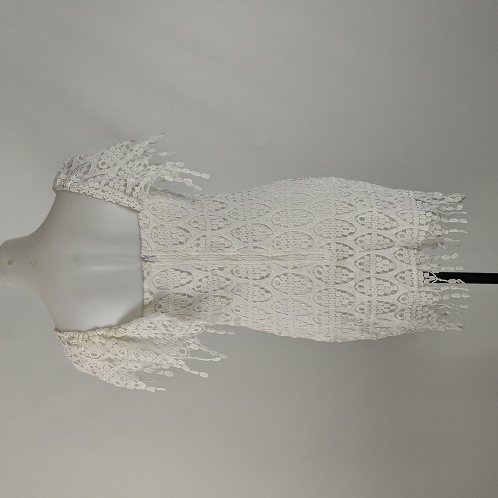 Lioness Dress Size Medium White Lined Cap Sleeves Zip-up Back Lace Fringe BNWT - Picture 4 of 8